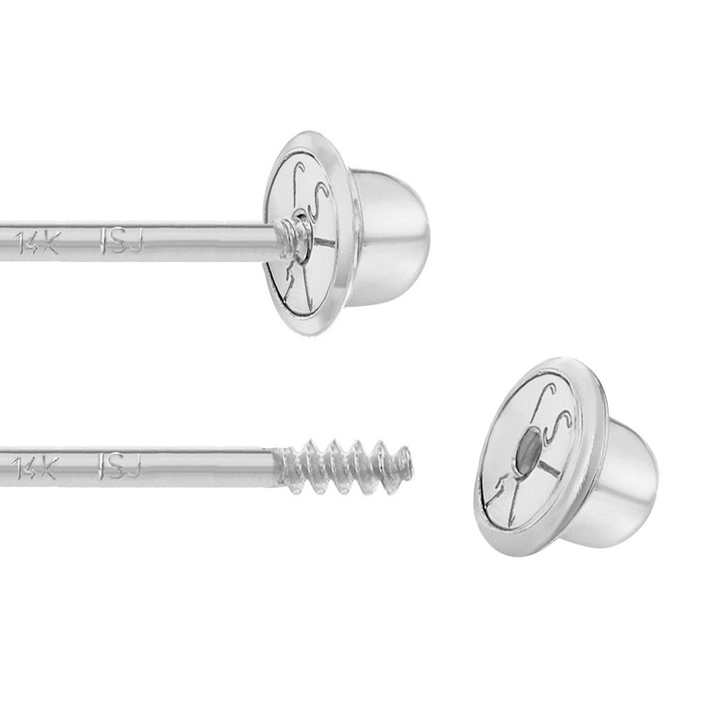14k White Gold 3mm Bezel Round Cubic Zirconia Screw Back Earrings for Children