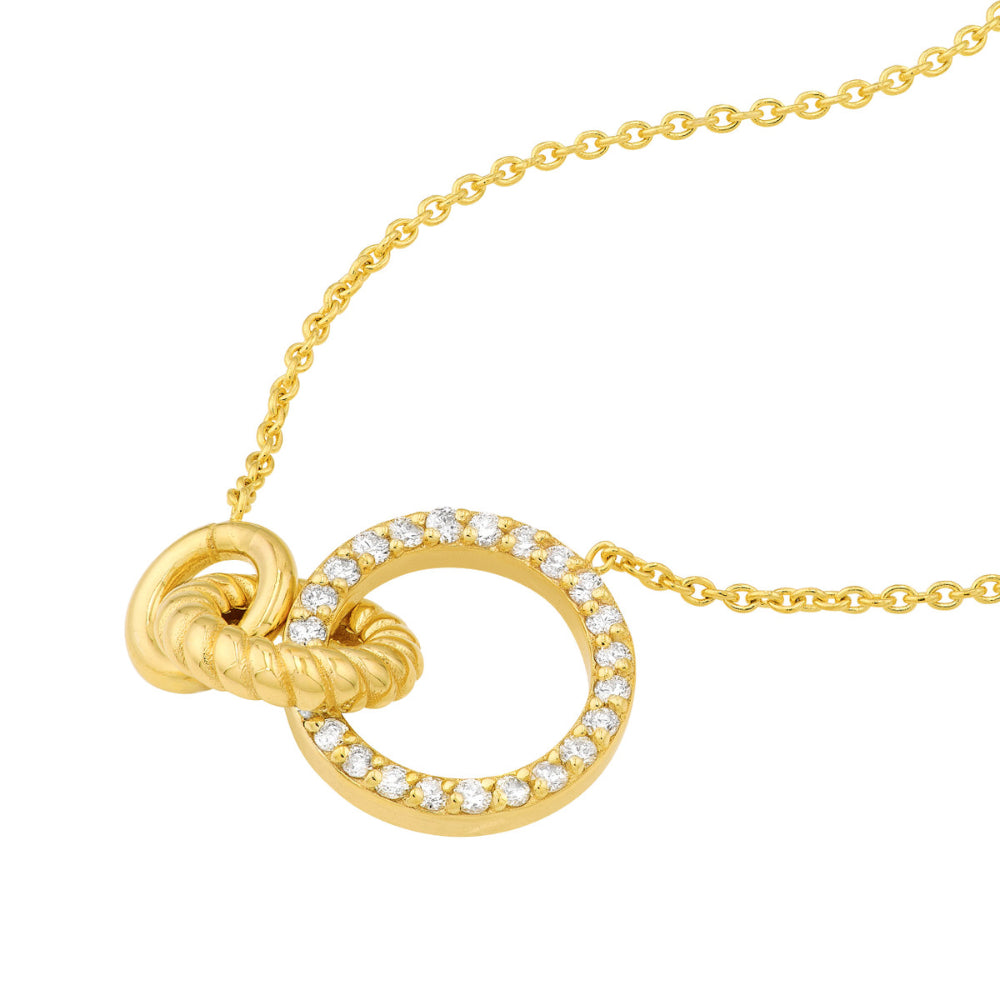 14k Gold Linked Circle Diamond Ring Style Necklace for Special Occasions