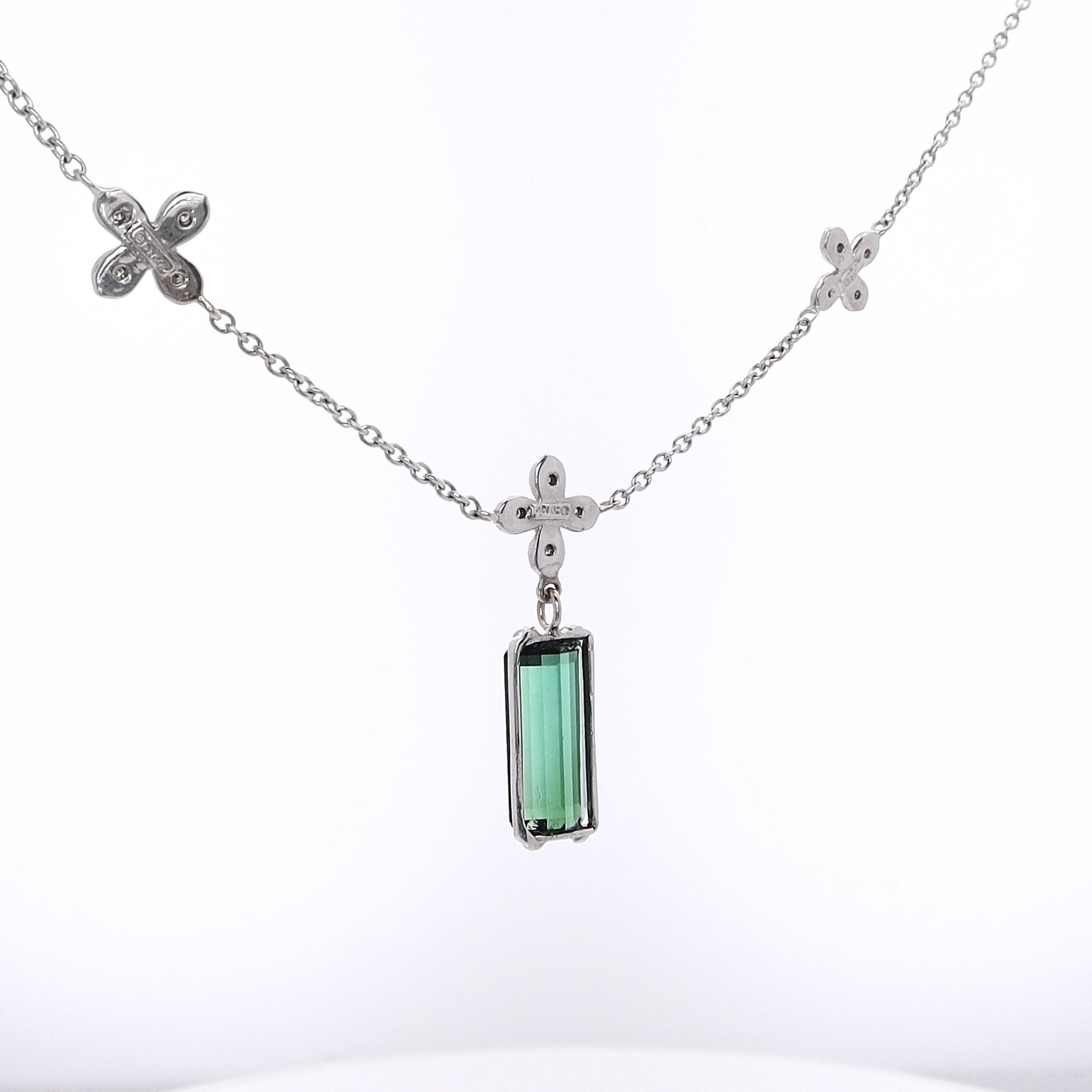 Elegant 14 Karat White Gold Tourmaline and Diamond Pendant Necklace for Women's Jewelry Collection