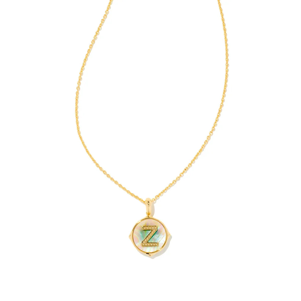 Kendra Scott Letter Gold Disc Reversible Pendant Necklace Crafted with Iridescent Abalone - A Stunning Jewelry Piece for Personalized Style