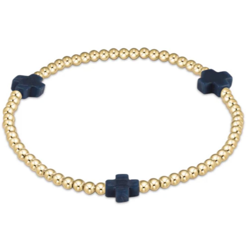 enewton 5.5-inch Navy e-girl Signature Cross Gold Pattern 3mm Bead Fashion Bracelet