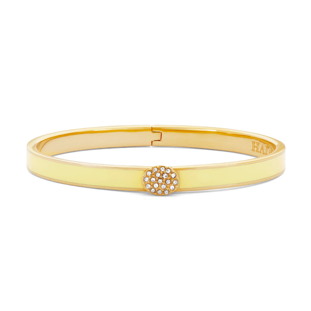 Halcyon Days 18ct Gold Plated Skinny Pave Button Hinged Stylish Bangle