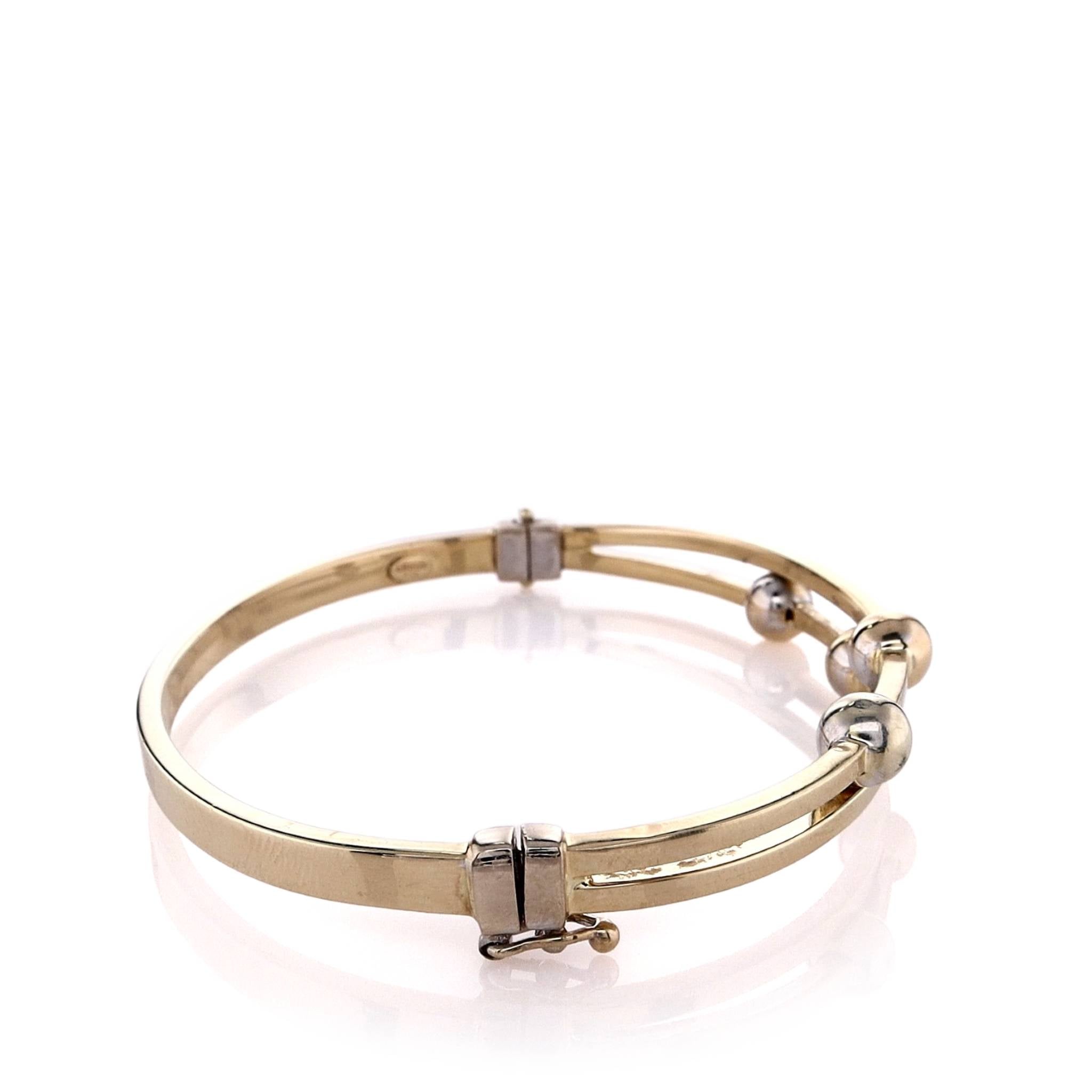 14k Yellow Gold Beaded Double Bar Design Hinged Bangle Bracelet