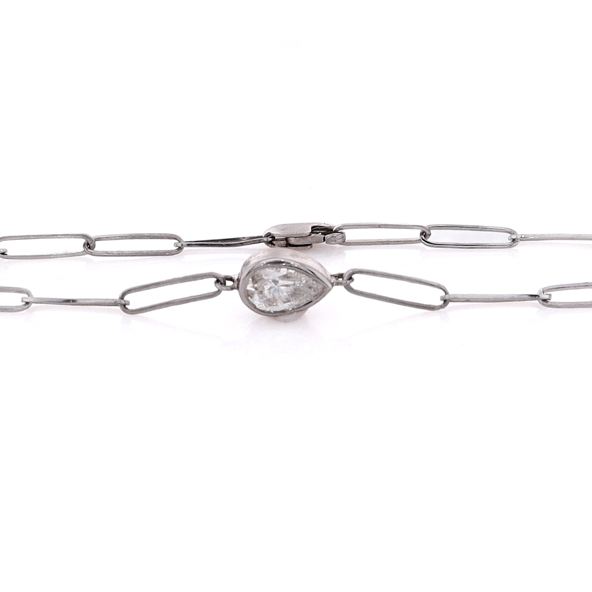 14 Karat White Gold Oblong Link Bracelet with Pear - Shaped G - Color I1 Clarity 0.63ct Diamonds