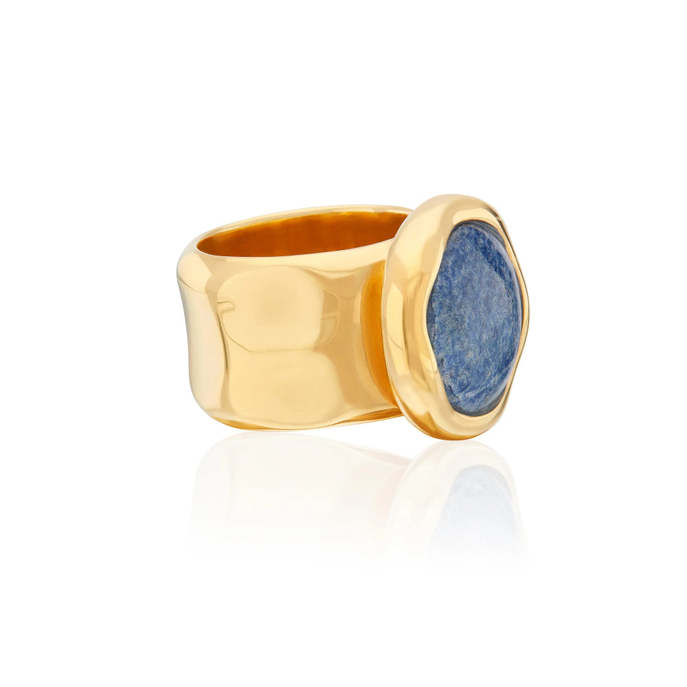 Anna Beck Gold-Plated Large Wavy Dumortierite Signet Ring