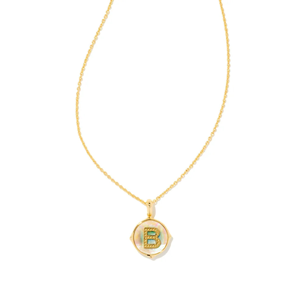 Kendra Scott Letter Gold Disc Reversible Pendant Necklace Crafted with Iridescent Abalone - A Stunning Jewelry Piece for Personalized Style