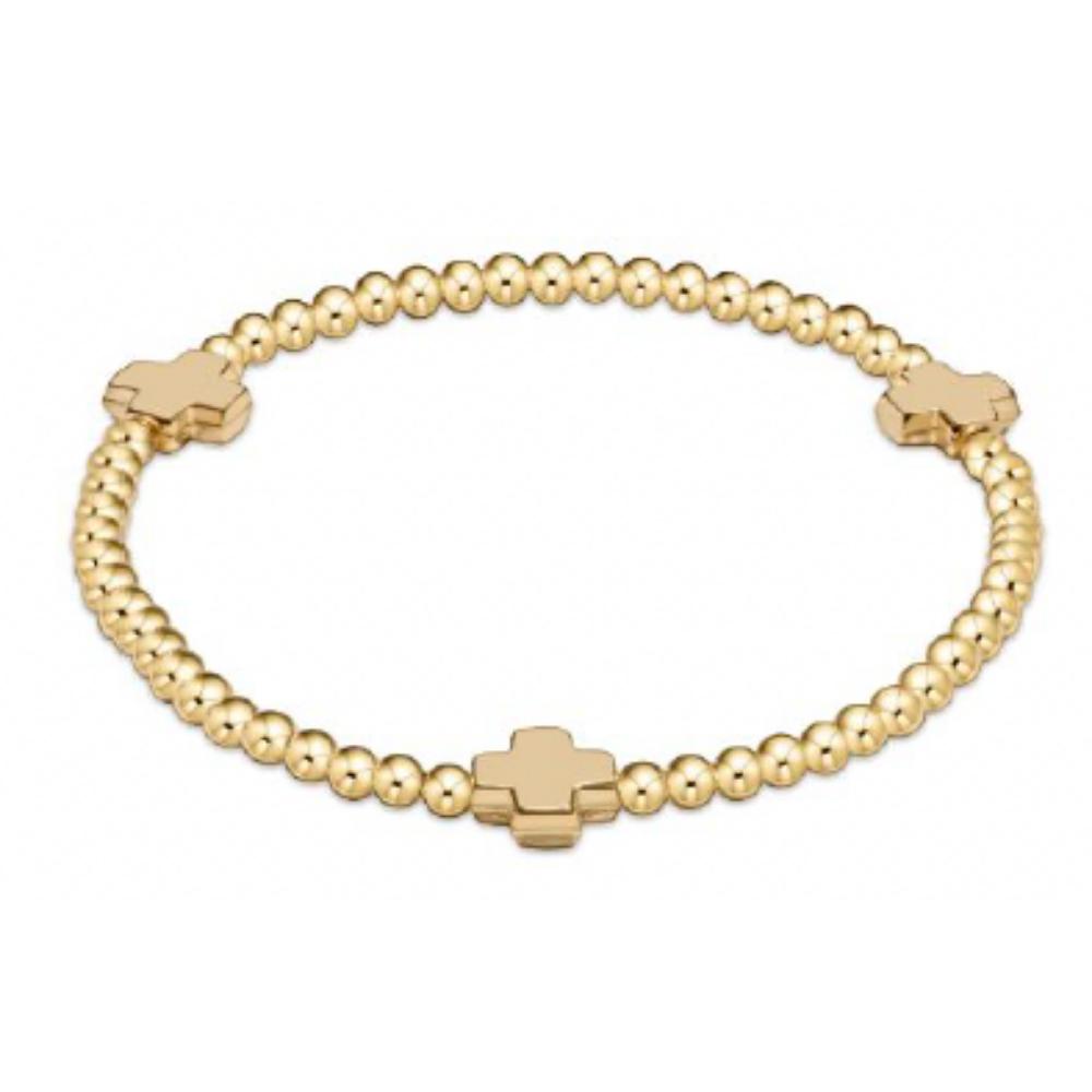 eGirl's Signature 5.5-Inch 3mm Gold-Filled Bead Bracelet with Cross Pattern
