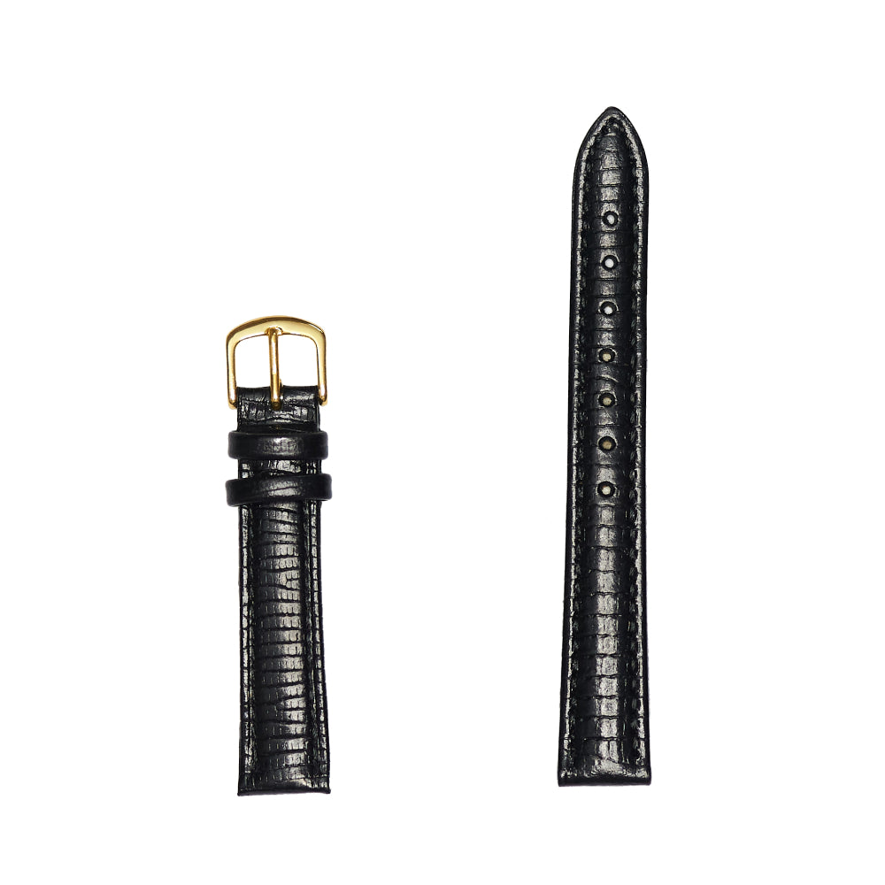 Black Ladies' Genuine Lizard Grain Leather Wrist Watch Band for Fashionable Women