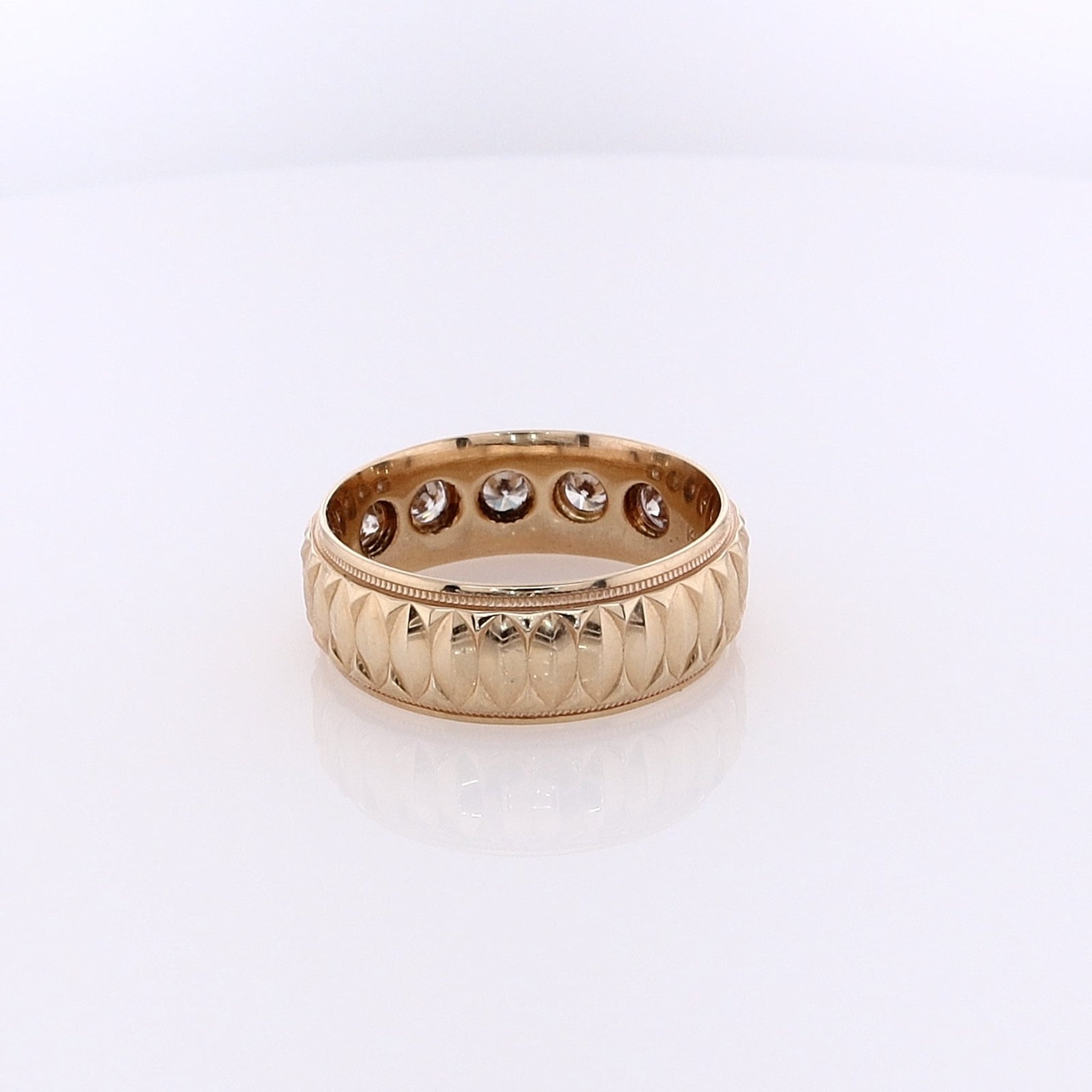 14 Karat Estate Yellow Gold Bezel-Set Diamond Band with 5 Rounds