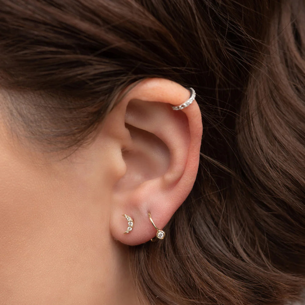 14k Gold Diamond Crescent Moon Stud Earrings by Rachel Reid