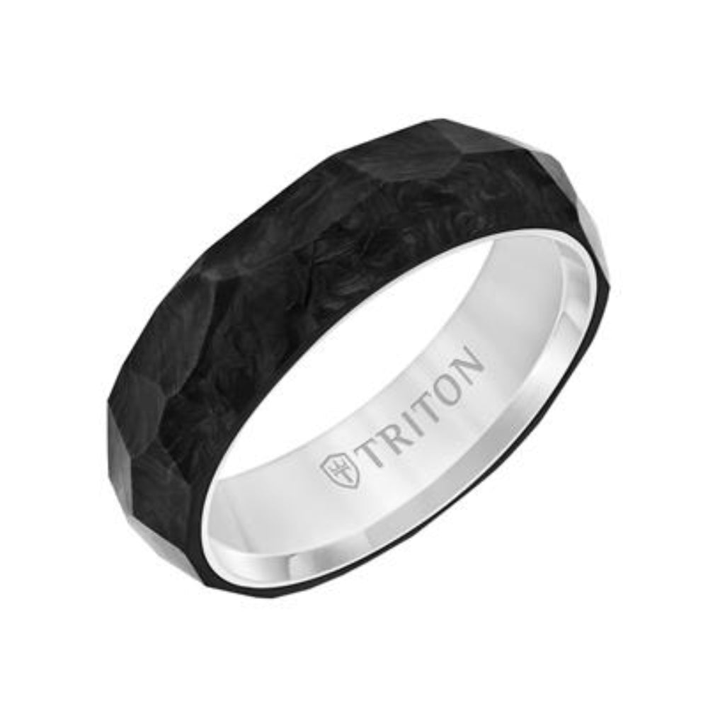 Frederick Goldman 6.5mm Faceted Grey Titanium Carbon Fiber Wedding Band