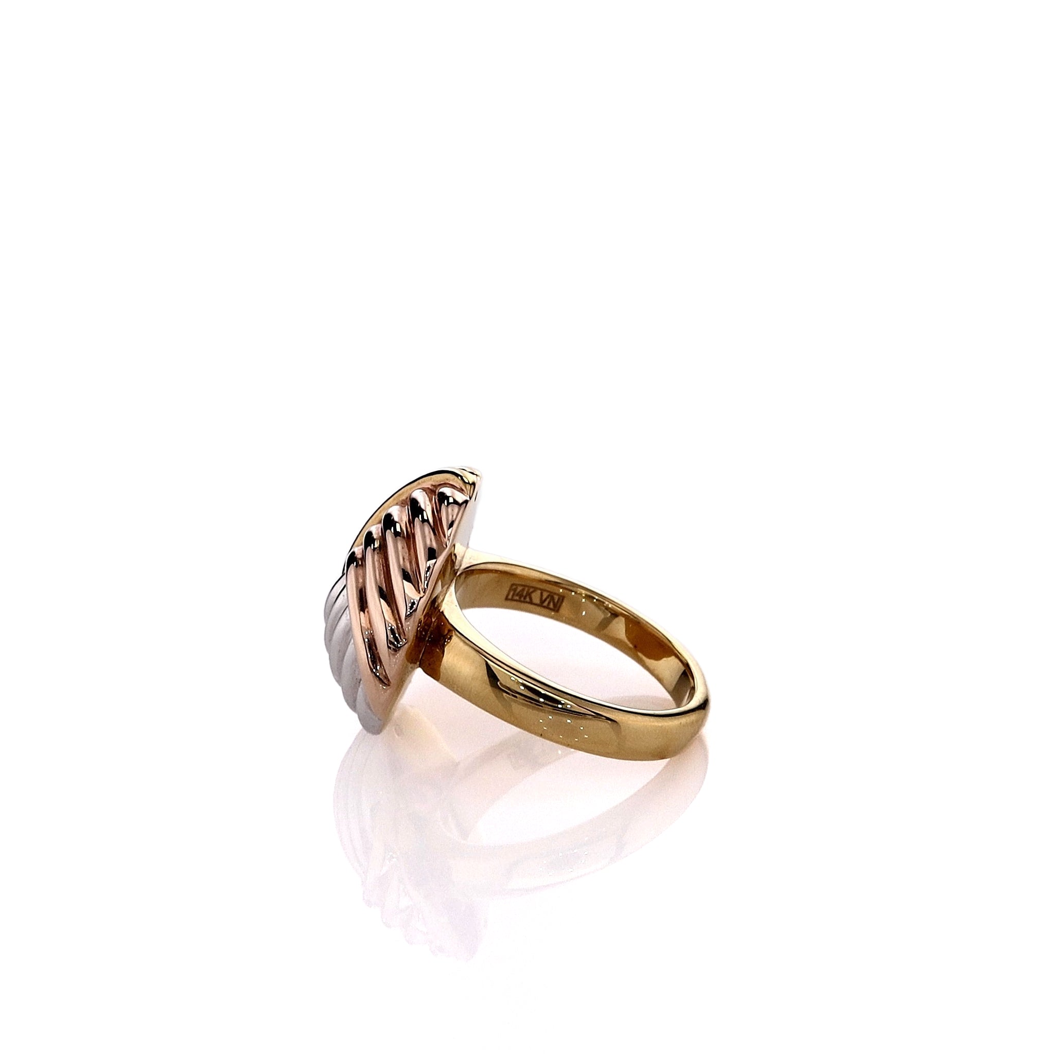 14k Estate Tri - Tone Ribbed Disc - Designed Engagement Ring for Women