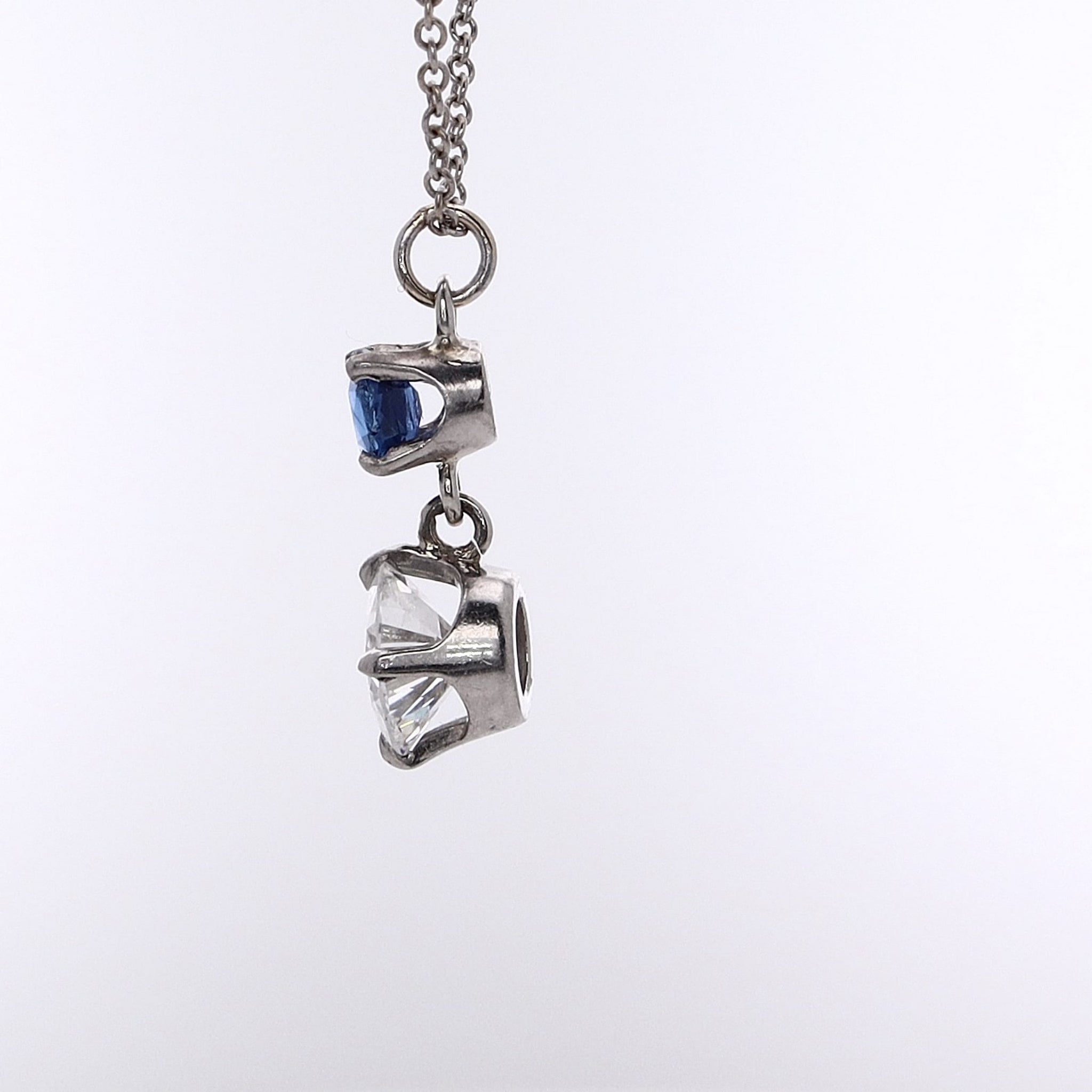 Exquisite 18K White Gold and Platinum Diamond & Sapphire Dangle Pendant Necklace