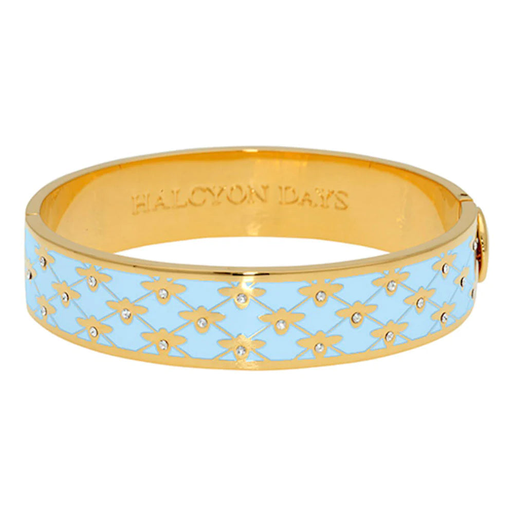 Halcyon Days 13mm Gold - Plated Enamel Hinged Bee Sparkle Trellis Design Jewelry Bangle