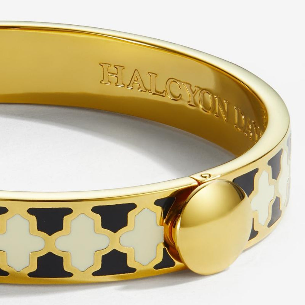 Halcyon Days Elegant 1cm Agama Gold Hinged Enamel Bangle for Women - A Timeless Jewelry Piece