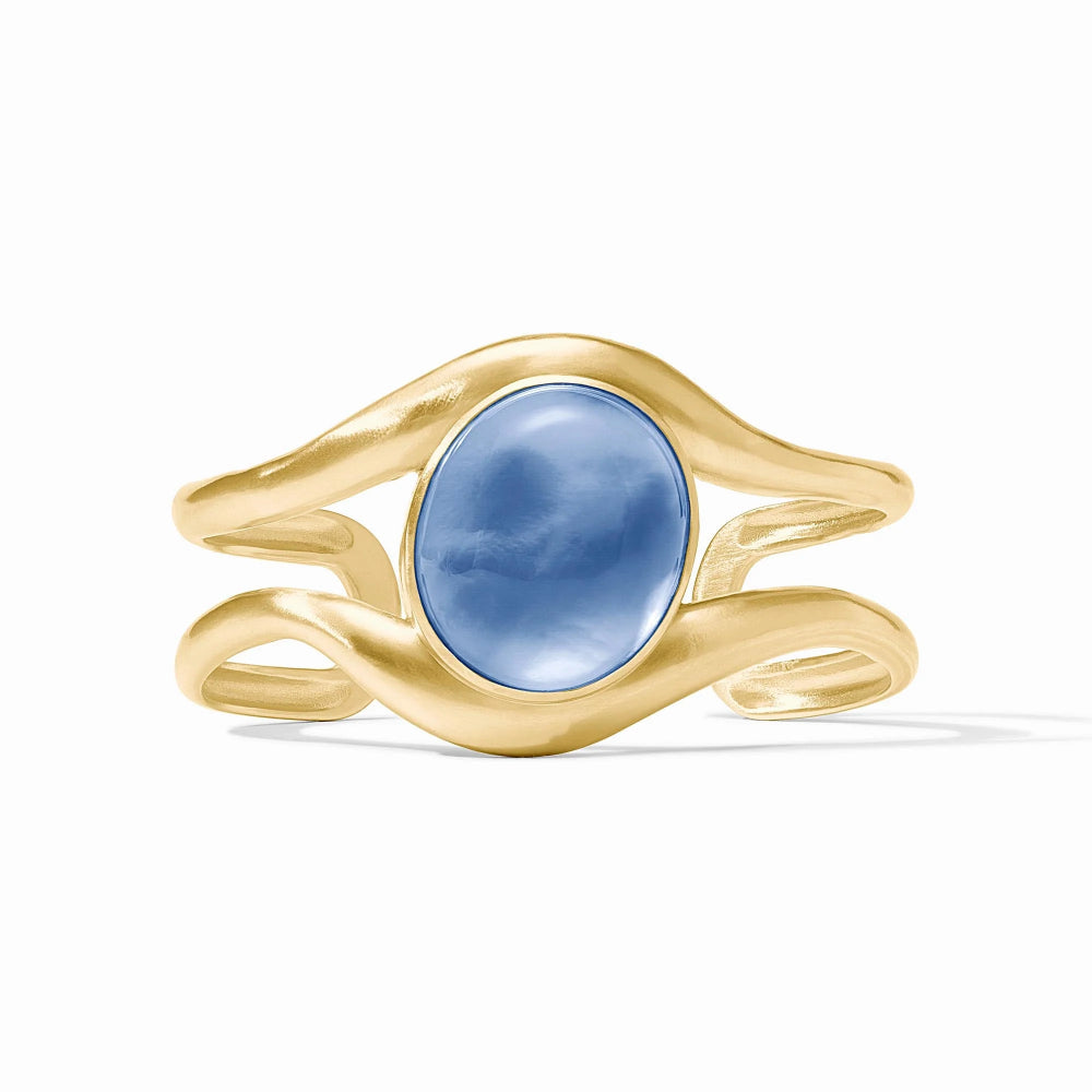 Julie Vos Iridescent Chalcedony Blue Wave Stone Cuff with 24K Gold Plate
