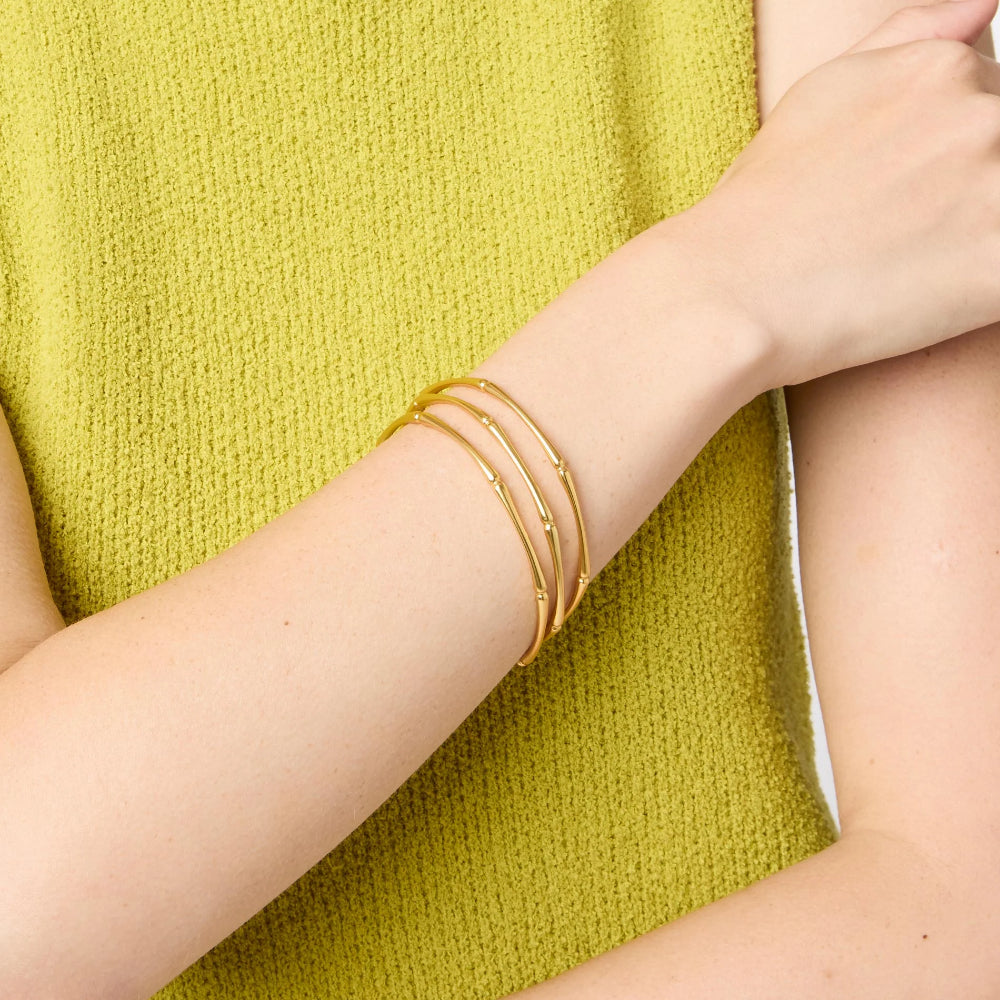 Julie Vos 24K Gold Plated Slender Bamboo Bangle for Longevity and Success