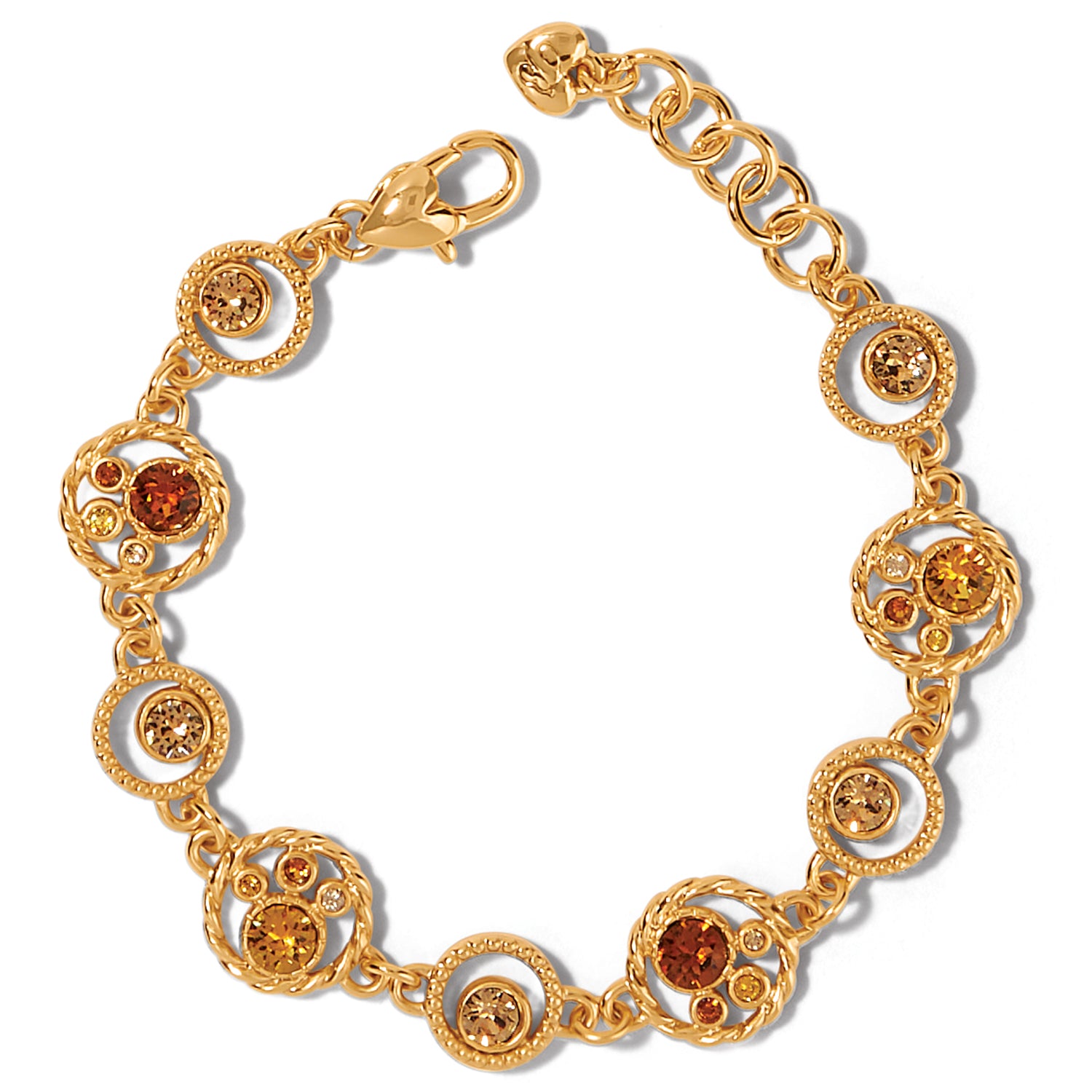 Brighton Golden Link Bracelet with Topaz - Colored Hand - Set Crystals