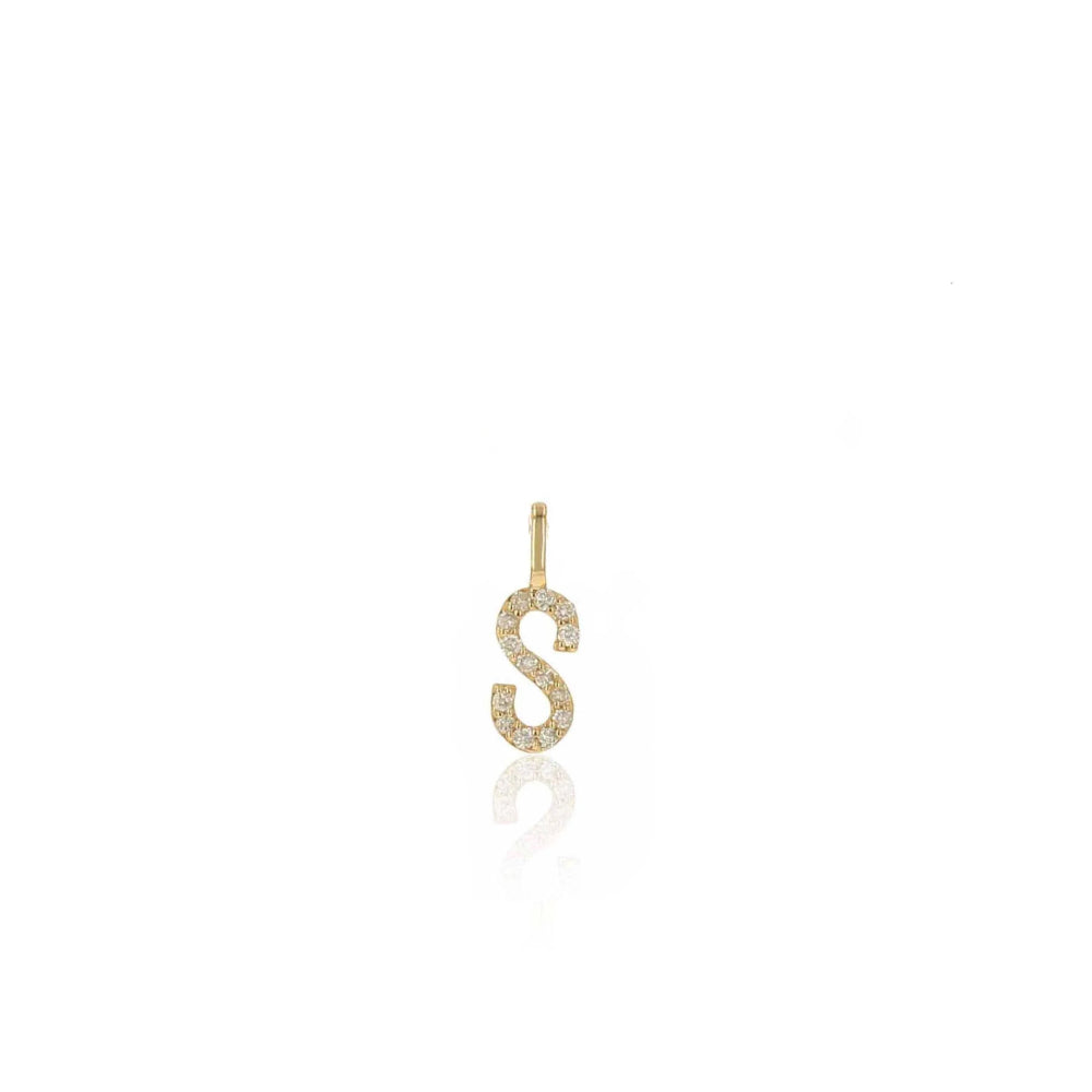 14k Yellow Gold Personalized Round Diamond Letter Charm by Rachel Reid