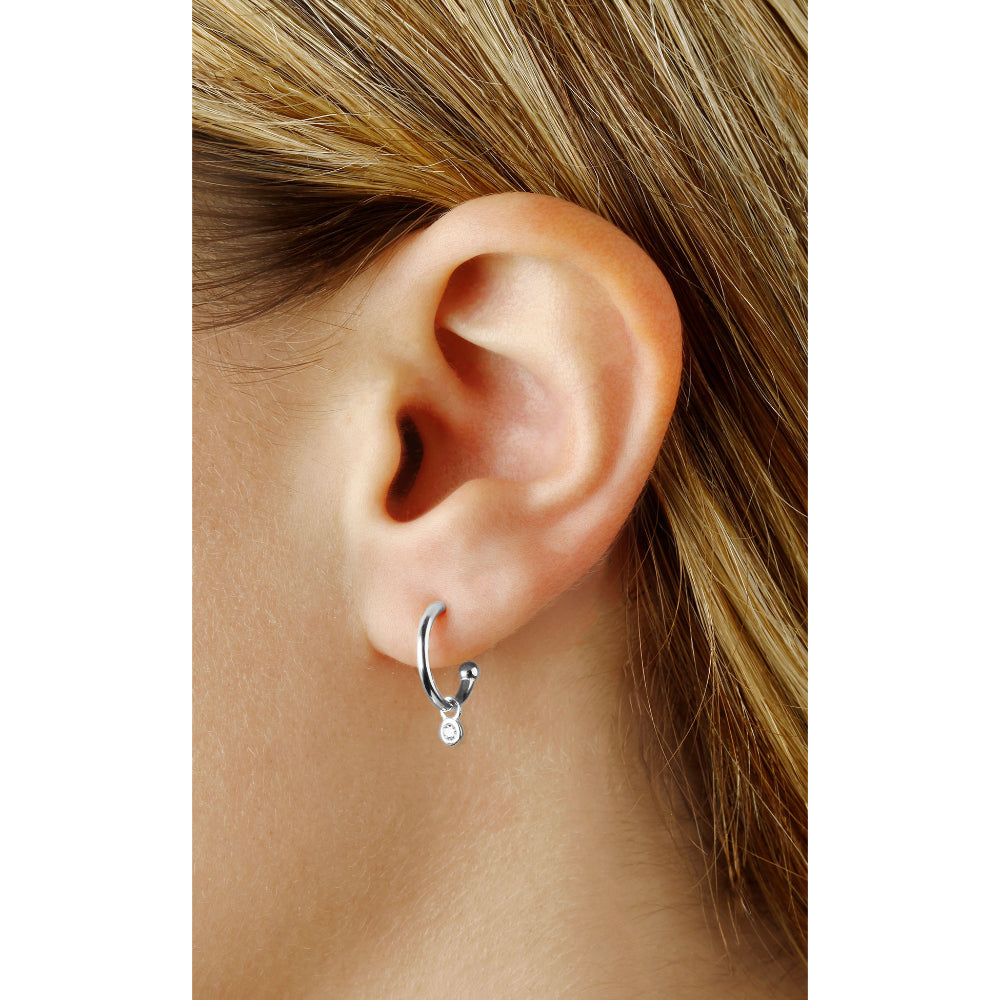 Gorgeous 14k White Gold Hoop Earrings with Diamond Drops