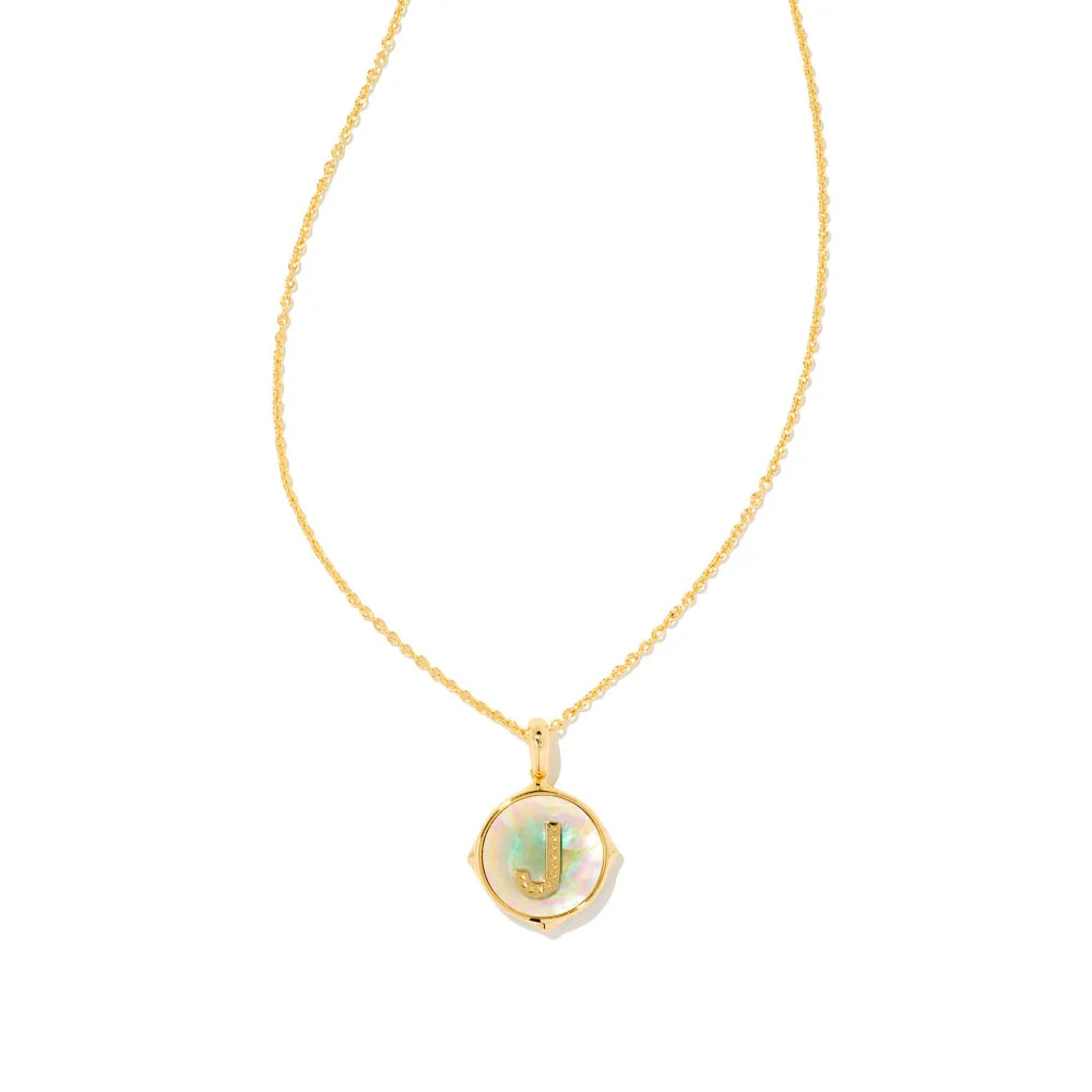 Kendra Scott Letter Gold Disc Reversible Pendant Necklace Crafted with Iridescent Abalone - A Stunning Jewelry Piece for Personalized Style
