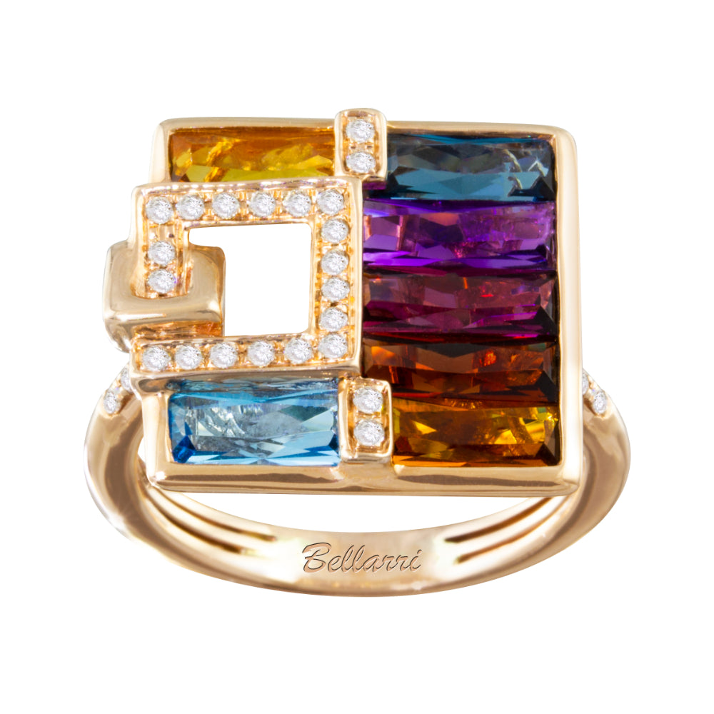 Bellarri 14k Rose Gold Ring with Multi-Color Gemstones and Diamonds
