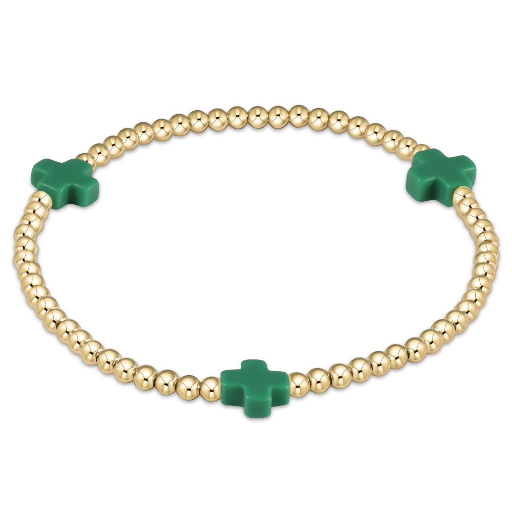 enewton 5.5-inch egirl Signature Emerald Cross Gold Pattern 3mm Bead Bracelet - Ideal for Fashionable Girls