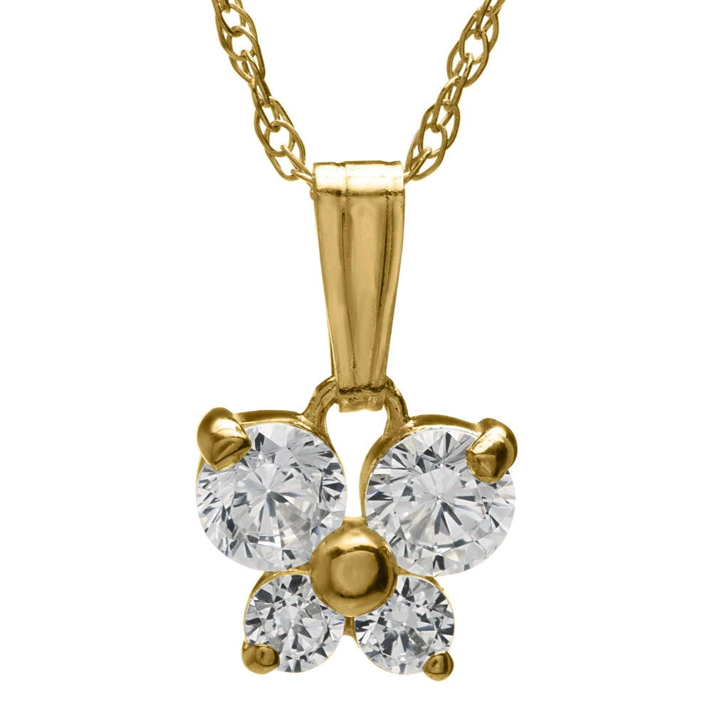 14k Gold Children's Butterfly-Shaped Cubic Zirconia Pendant Necklace for Kids