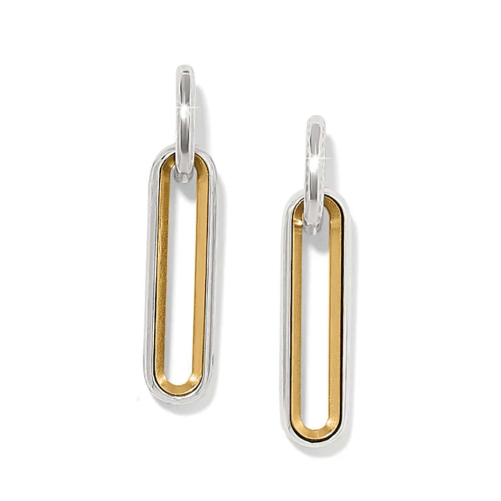 Stunning Two-Tone Long Post Drop Brighton Medici Earrings with Hand-Hammered Design