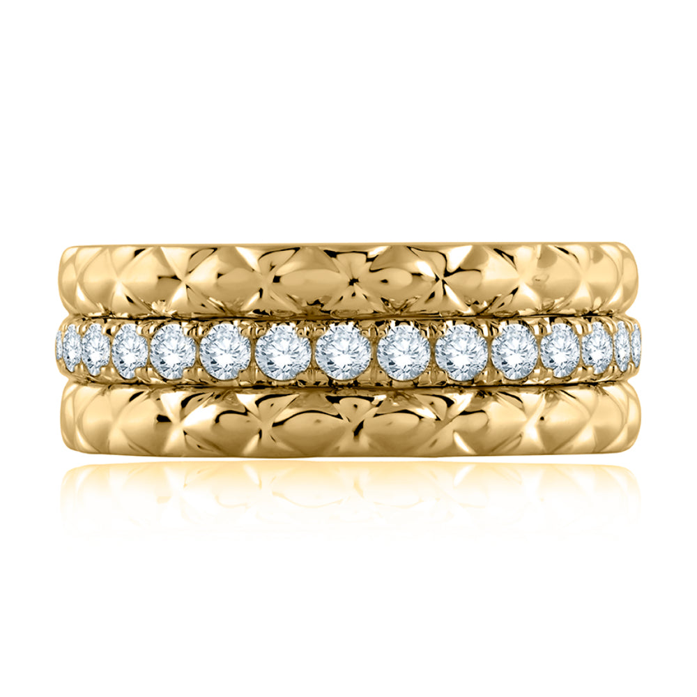 A. Jaffe 14k Gold Three - Row Quilted Eternity Ring Embellished with 30 Round G - Color SI - Clarity Diamonds