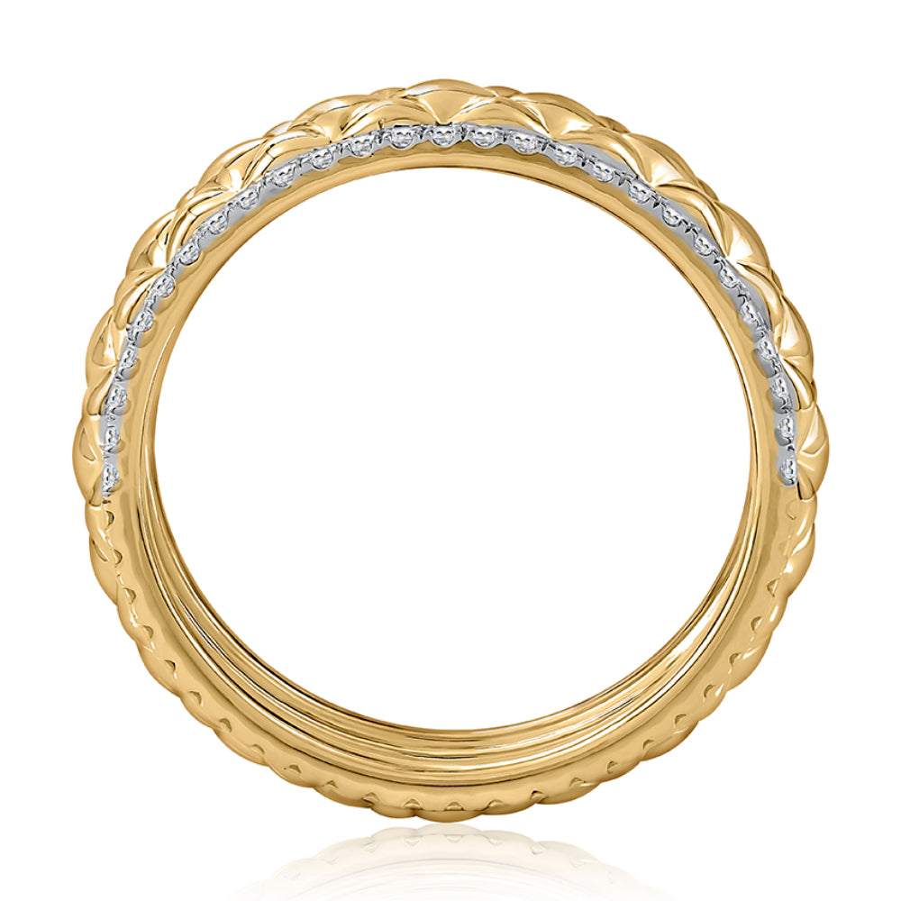 A. Jaffe 14k Gold Quilted Ring Featuring Sparkling Diamond Borders