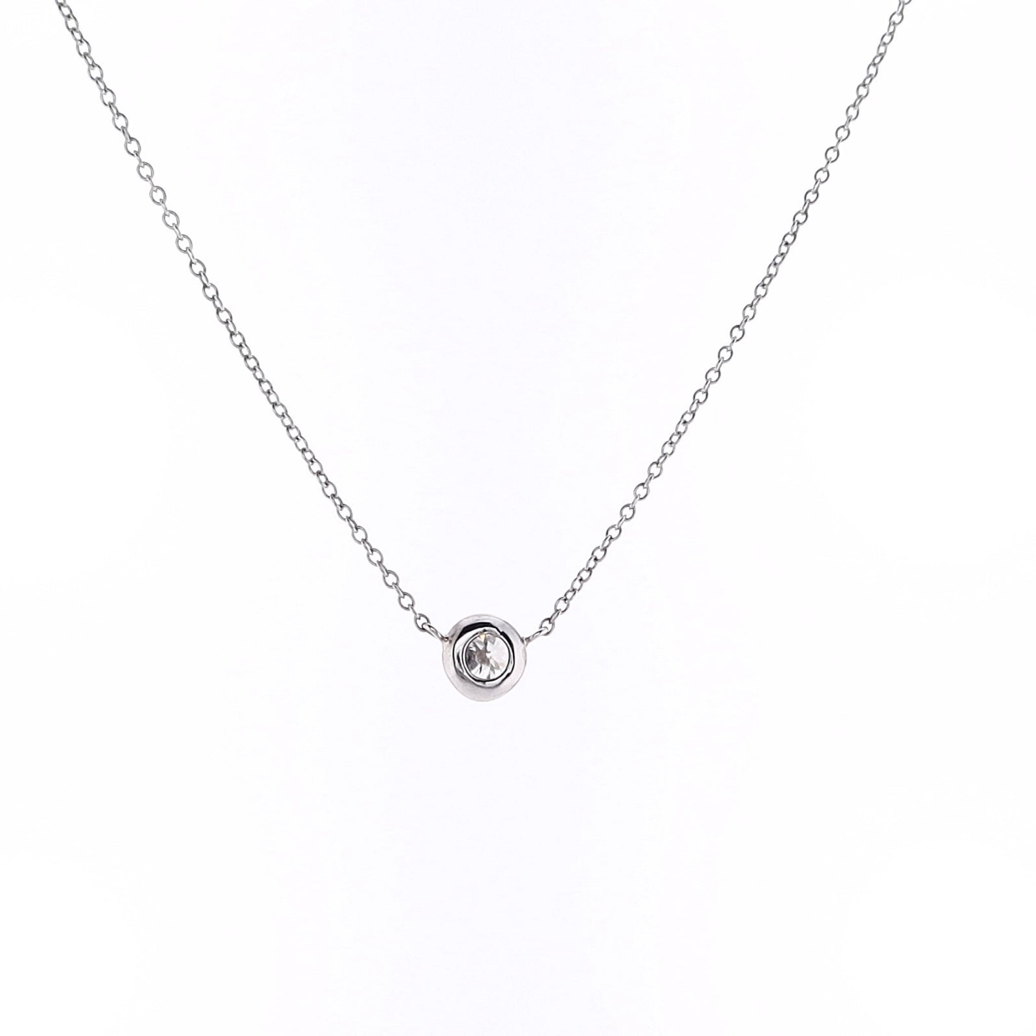 Exquisite Estate 14 Karat White Gold Solitaire Bezel-Set Diamond Pendant Necklace for Jewelry Lovers