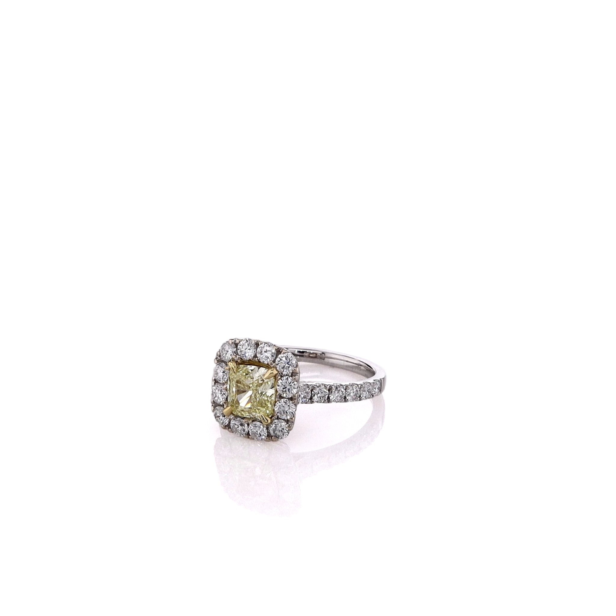 Exquisite 18k Two - Tone Square Center Engagement Yellow and White Diamond Halo Ring for Women