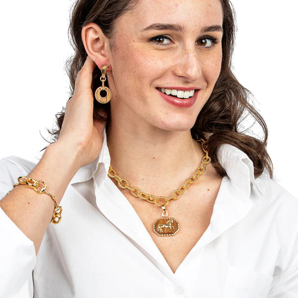 Exquisite 18K Gold Plated Capucine de Wulf Equestrian Horse Pendant Necklace