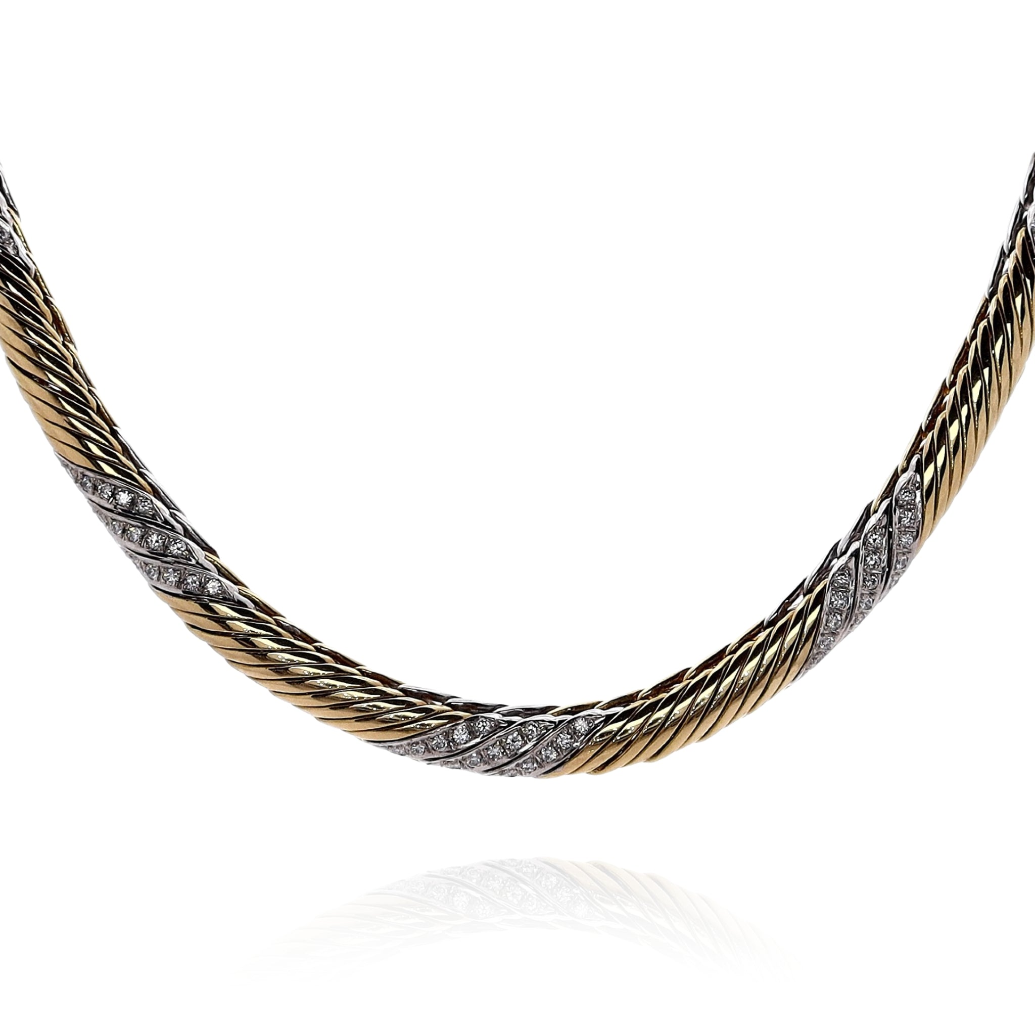 18k Two-Tone Heavy Ribbed 16-Inch Diamond Estate Necklace