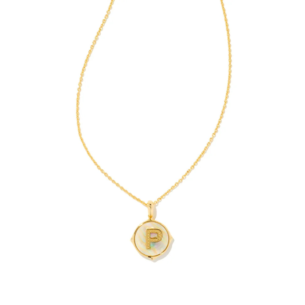 Kendra Scott Letter Gold Disc Reversible Pendant Necklace Crafted with Iridescent Abalone - A Stunning Jewelry Piece for Personalized Style