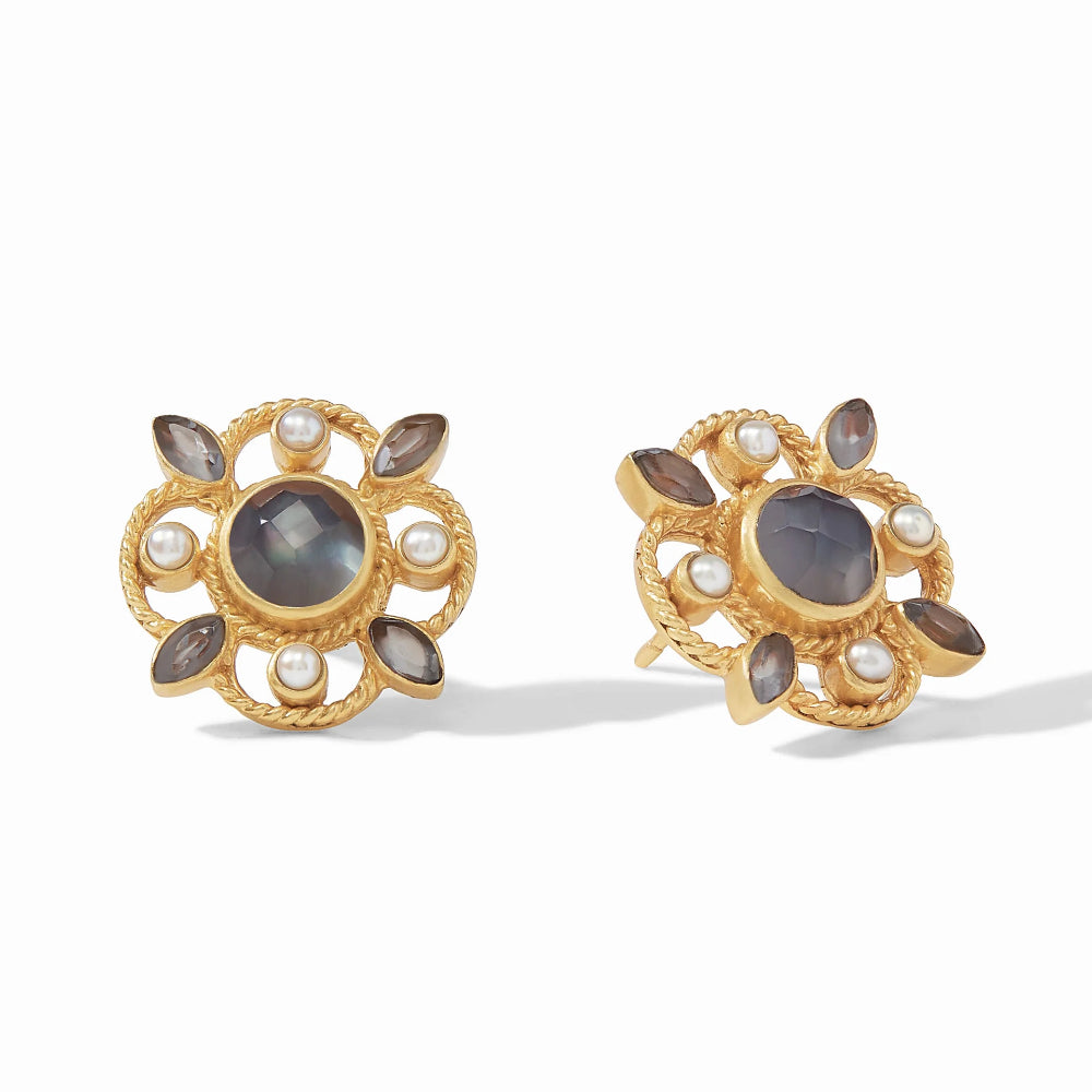 Julie Vos Iridescent Monaco Stud Earrings with Gemstones and Pearls