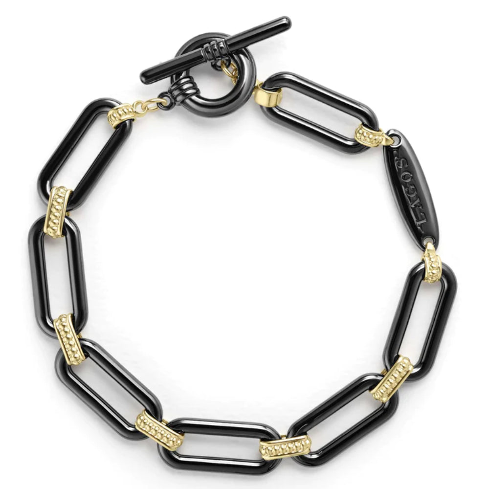 Lagos Signature 18k Gold and Black Ceramic Bold Link Bracelet