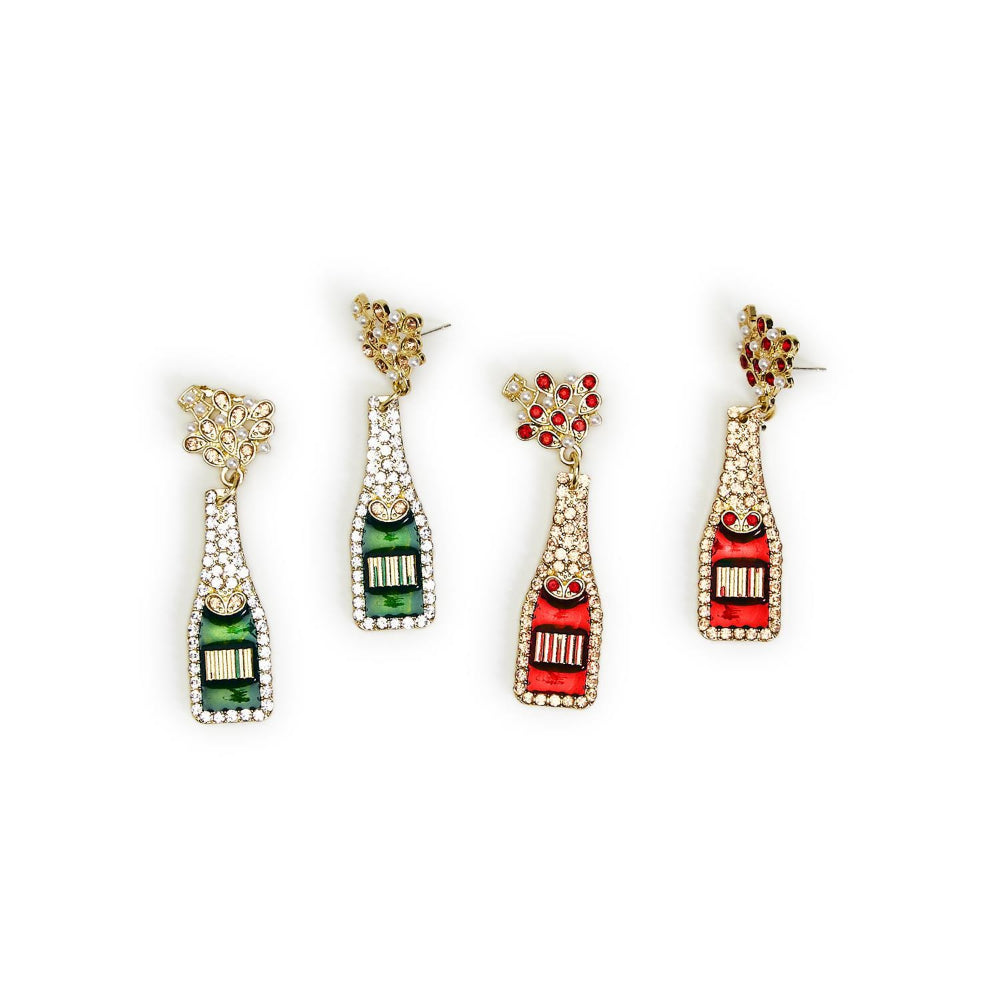 Two's Company Embellished Wine Bottle-Shaped Earrings for Holidays
