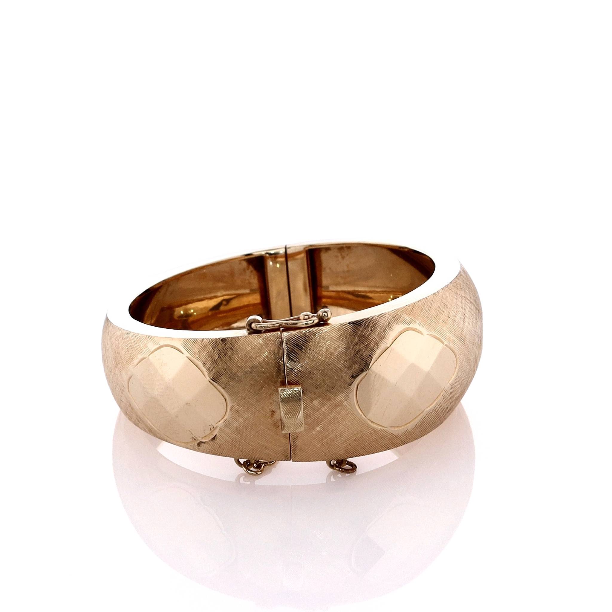 14k Yellow Gold Tapered Bangle Bracelet with Brushed and Polished Centers