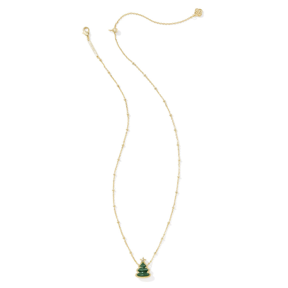 Kendra Scott Green Quartzite Holiday Tree Gold Short Pendant Necklace