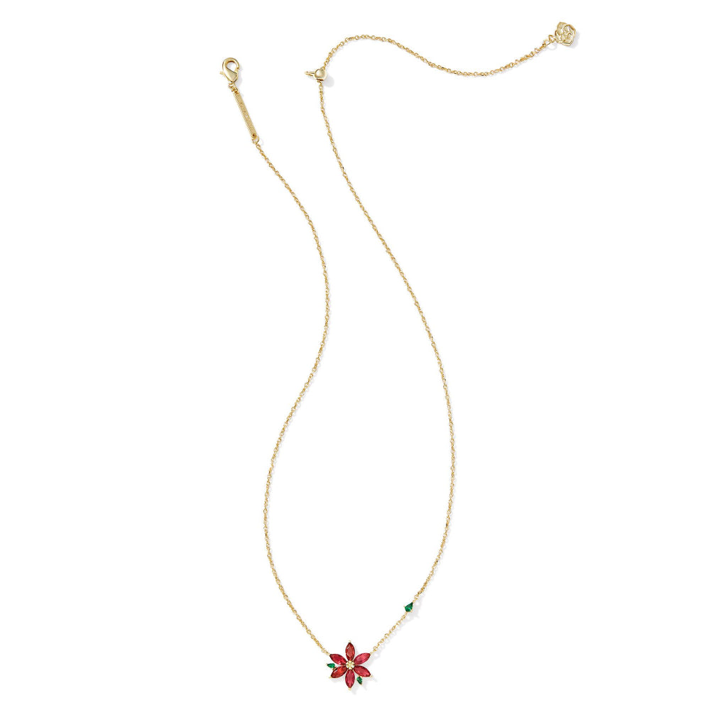 Kendra Scott Red Mix Poinsettia Design Short Gold Pendant Necklace for Holiday