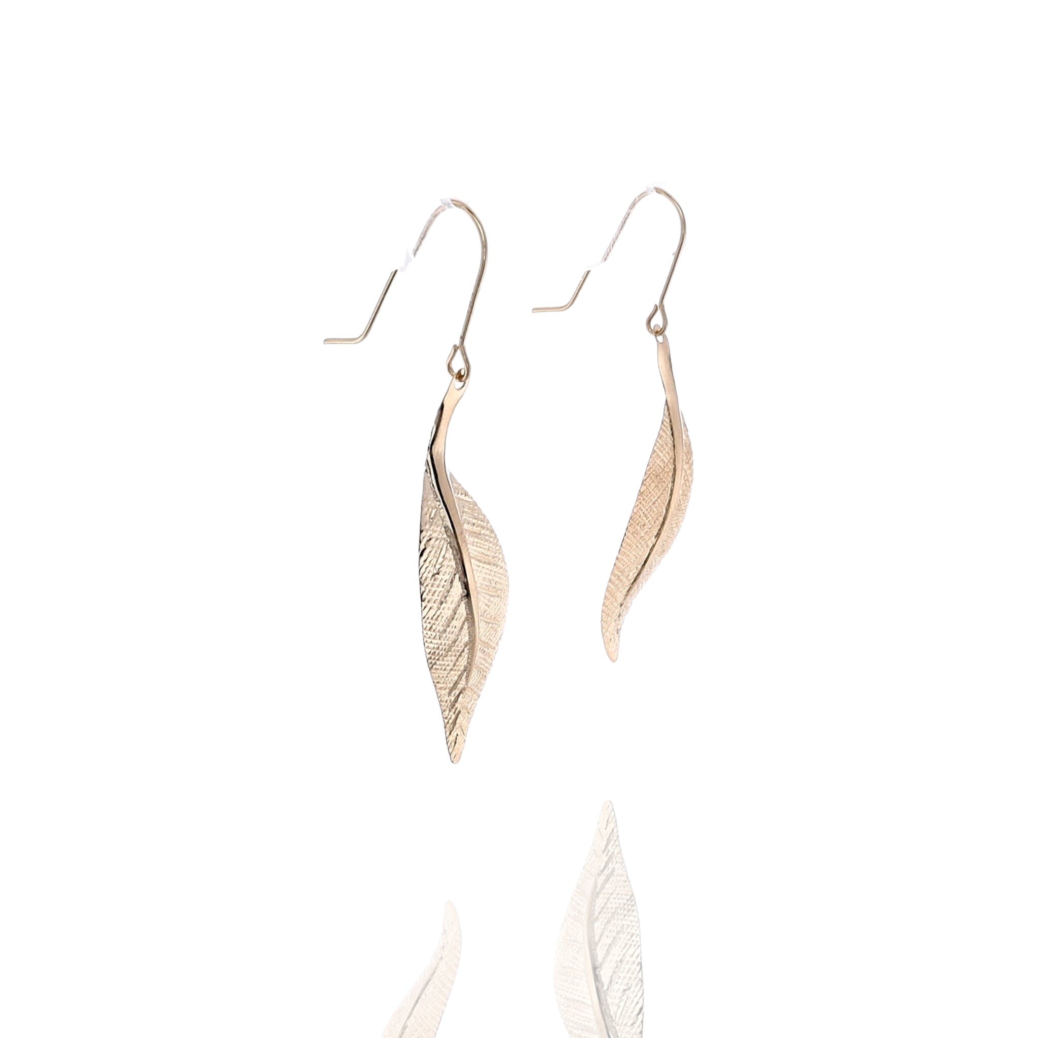 14k Yellow Gold Exquisite Leaf - Shaped Dangle Fish Hook Earrings