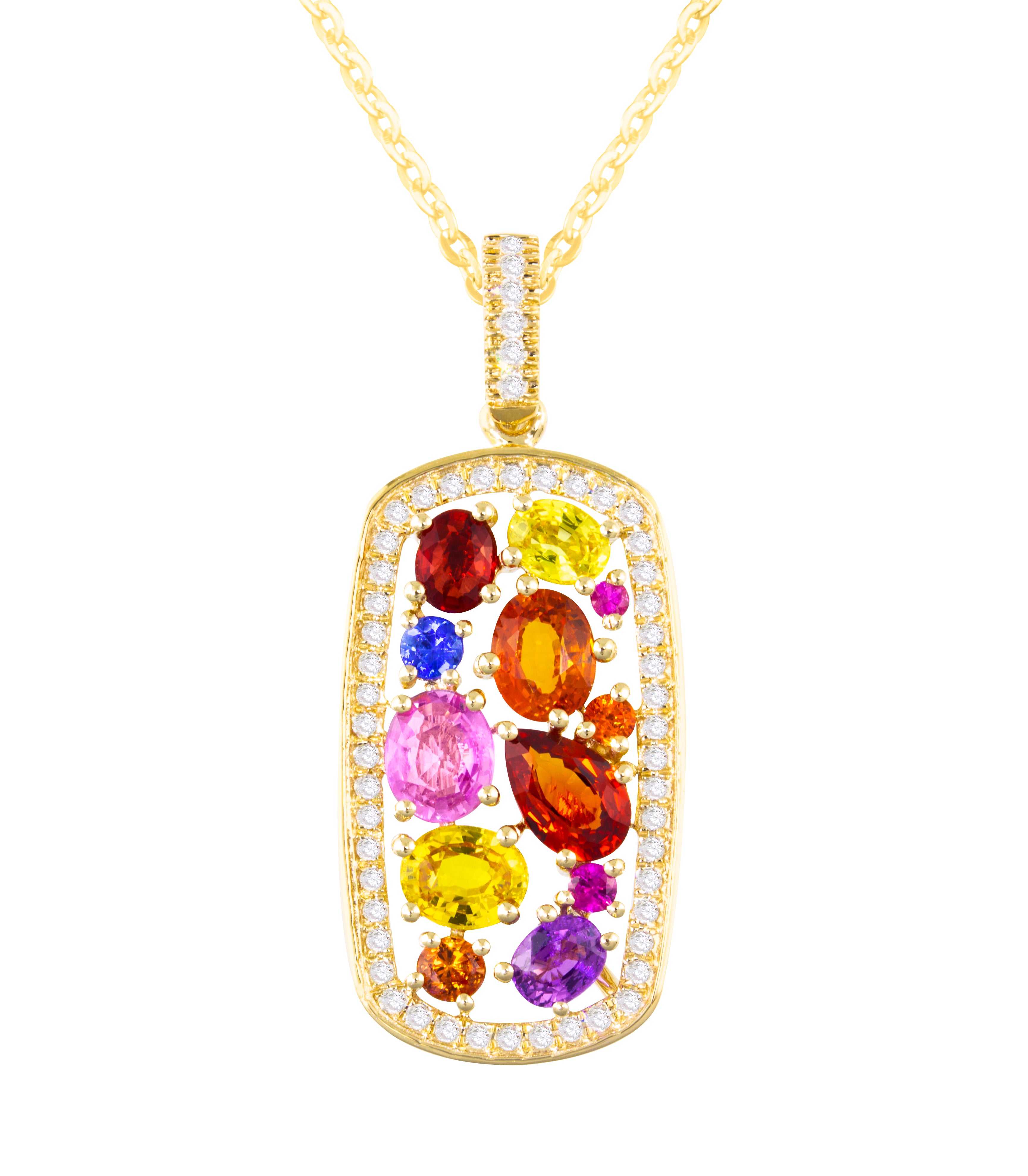 14k Multi-Color Sapphire and Diamond Adjustable Pendant Necklace by Bellarri
