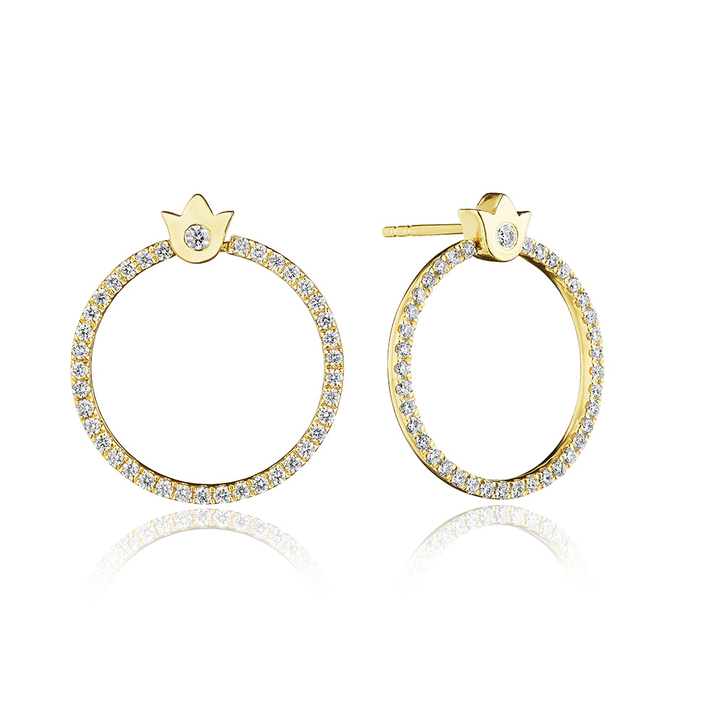 Verragio 18k Gold Crest Diamond-Embellished Circular Earrings for a Luxurious Jewelry Collection