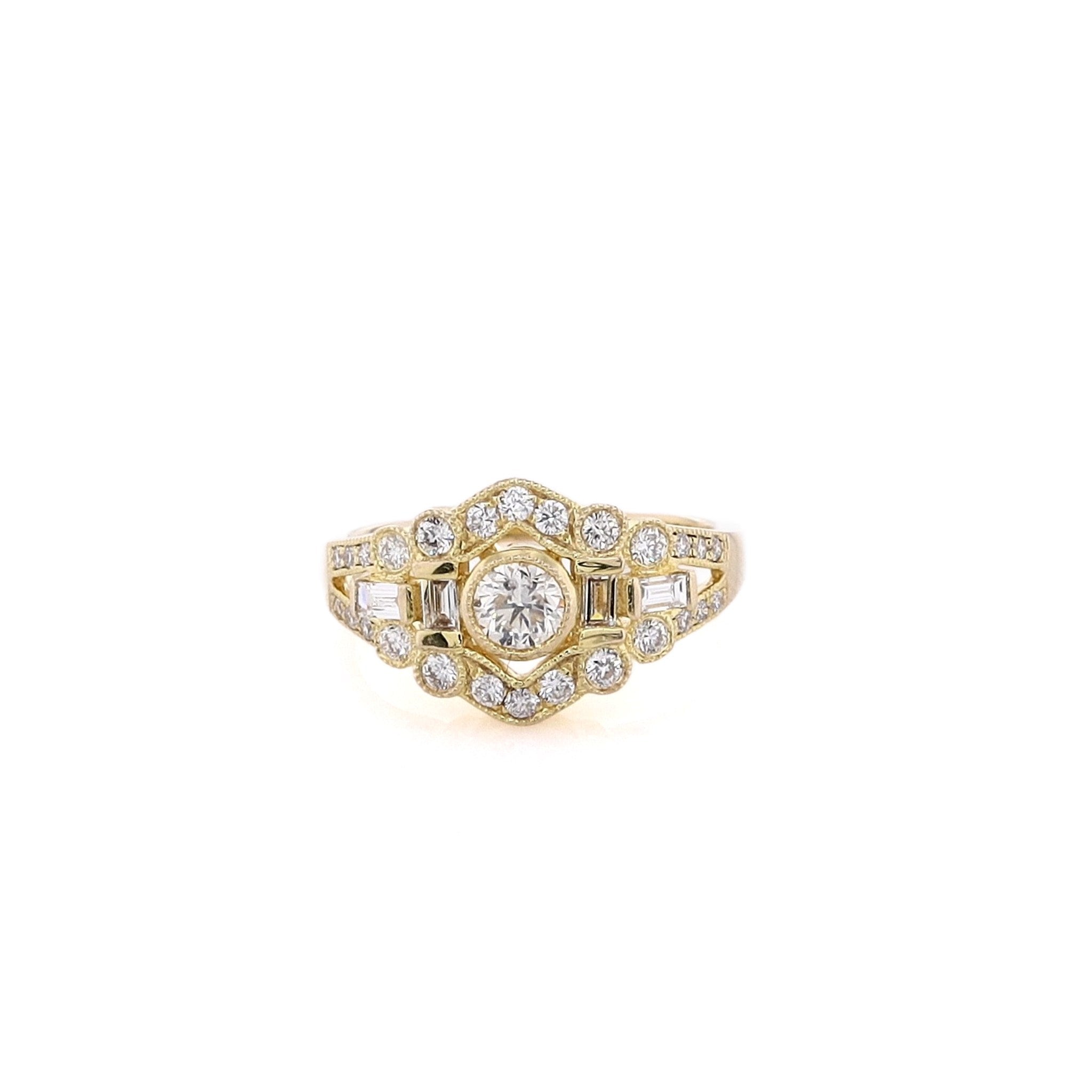Exquisite Estate 14 Karat Yellow Gold Bezel Set Diamond Engagement Ring