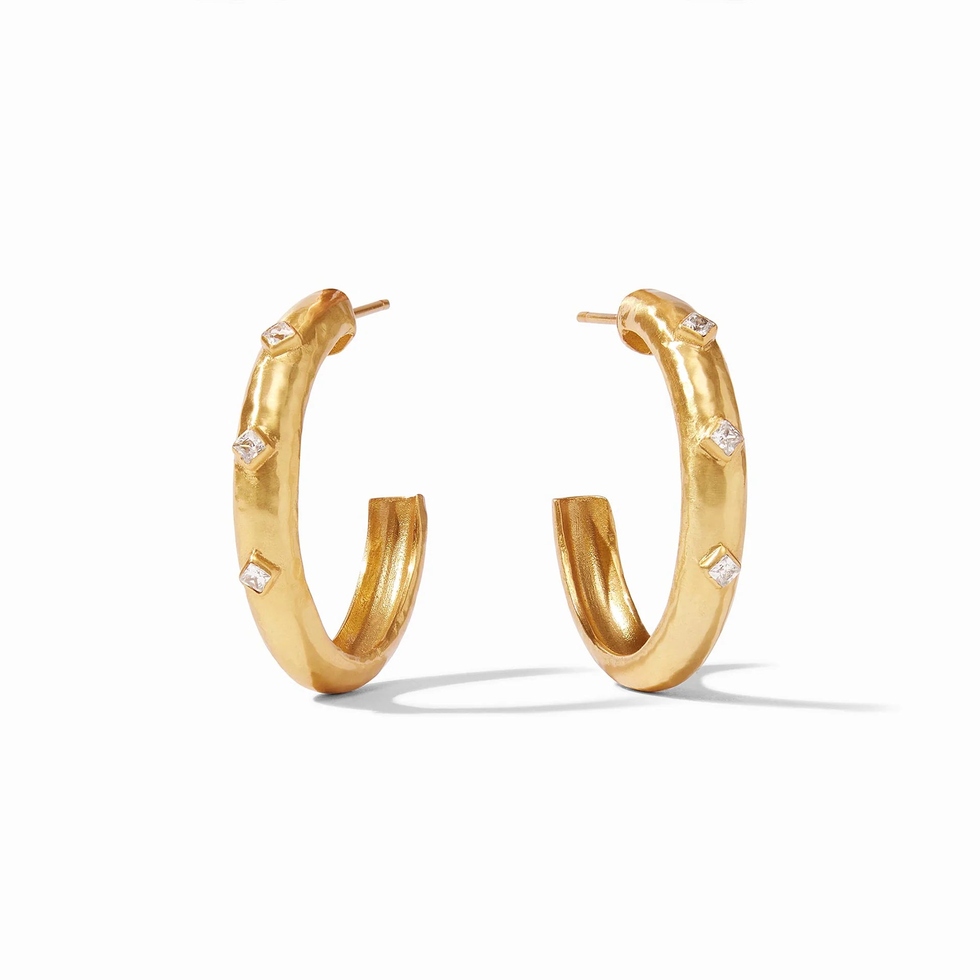 Julie Vos Gold-plated Noel Stone Hammered Hoop Earrings with CZ Gemstones