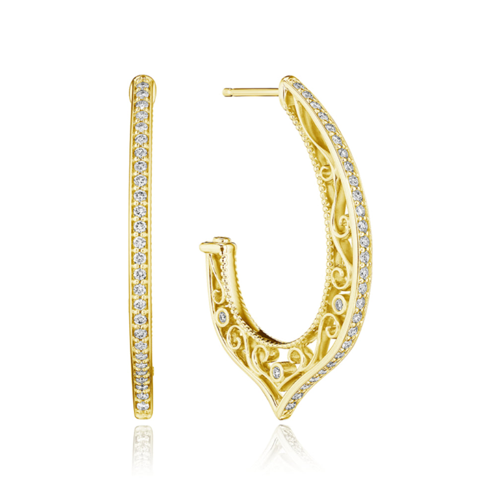 Verragio Luxury 18k Gold Diamond Filigree Hoop Earrings for Special Occasions