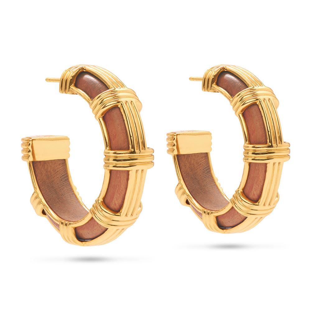 Wulf Gaia Cage Style Hand - Carved Teak Capucine Hoop Earrings