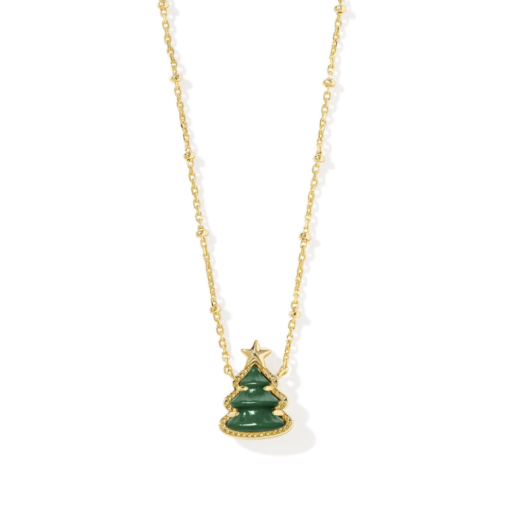 Kendra Scott Green Quartzite Holiday Tree Gold Short Pendant Necklace